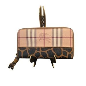 Burberry Haymarket Check Giraffe Print Zip Around Tassel Wallet Made in Italy